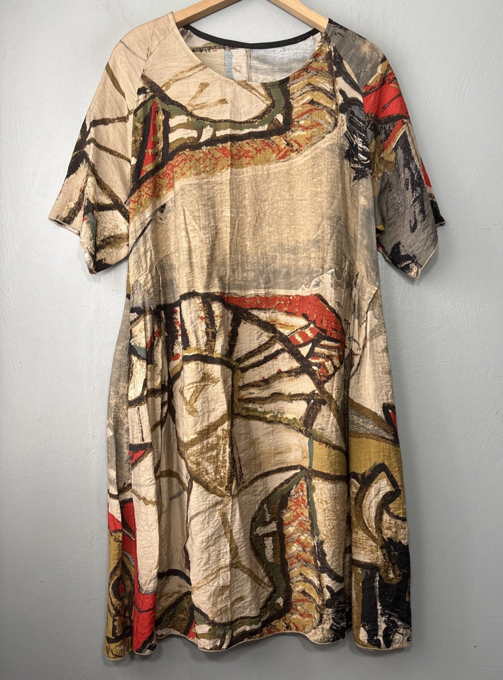 3 Potato Shift Dress Size Medium Abstract Artsy Dopamine Lagenlook Tribal Tunic
